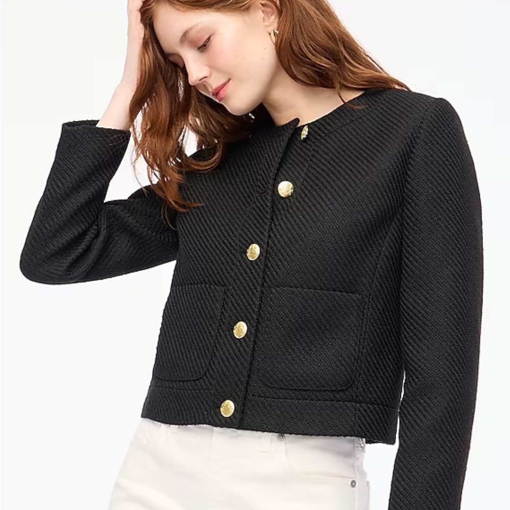 J Crew NWT textured black lady jacket Size 8, gold buttons, cropped, elegant